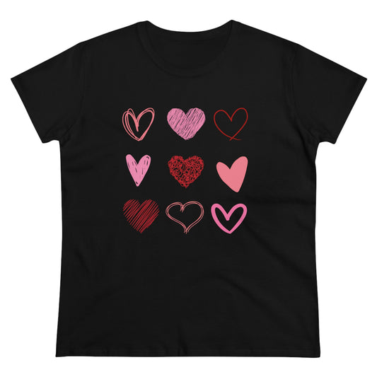 Stacked Sketched Hearts Womens Shirt, Heart Shirt