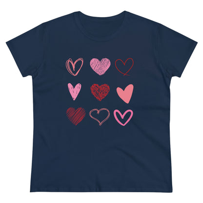 Stacked Sketched Hearts Womens Shirt, Heart Shirt